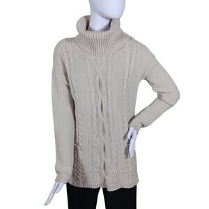 Marled Reunited Clothing Sweater Top Large Neutral Beige Turtle Neck Long Sleeve